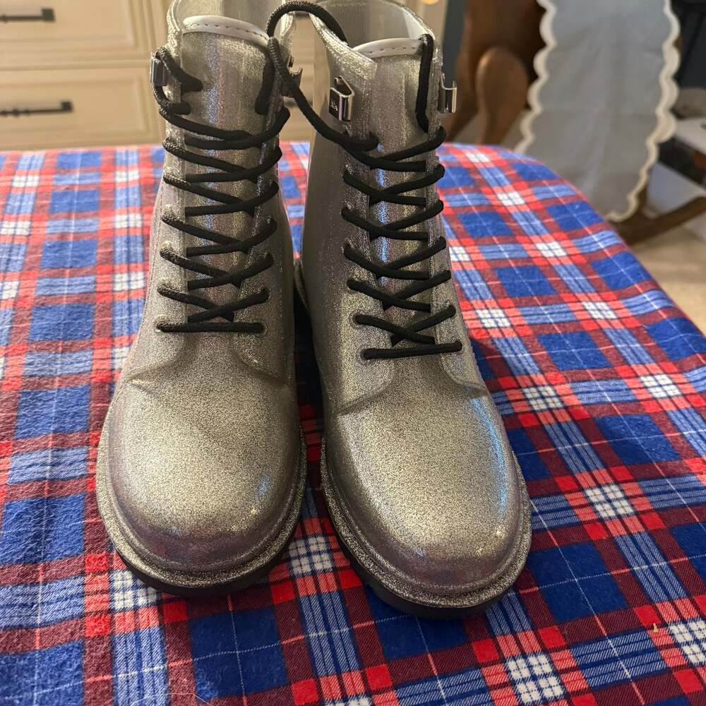 Michael Kors Silver Glitter Tavie Rain Booties